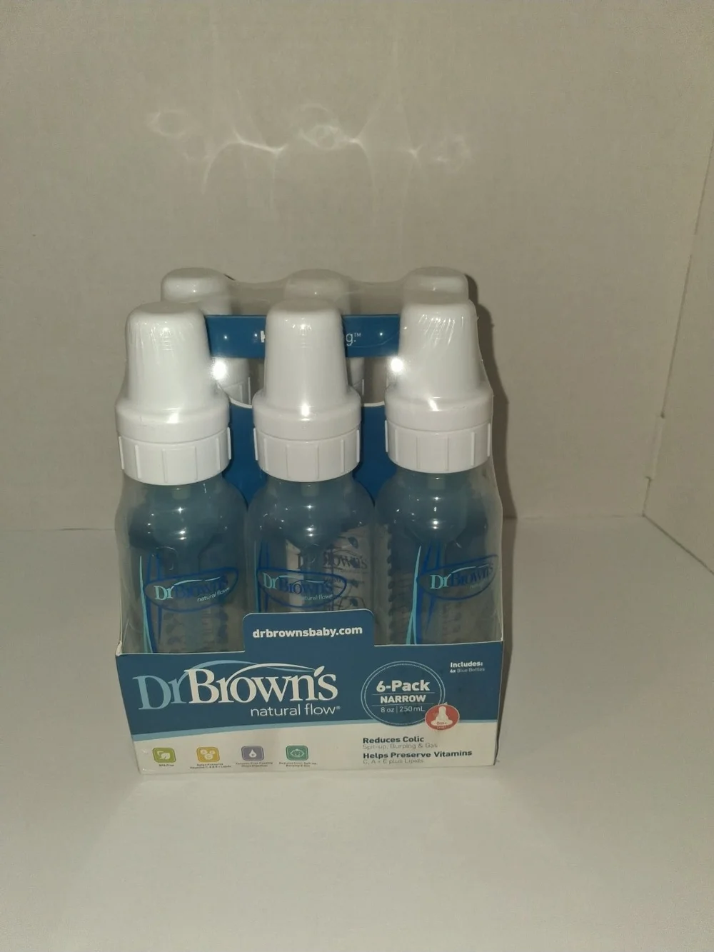 Dr. Brown's Natural Flow 6-Pack Narrow Baby Bottles - Clear Blue